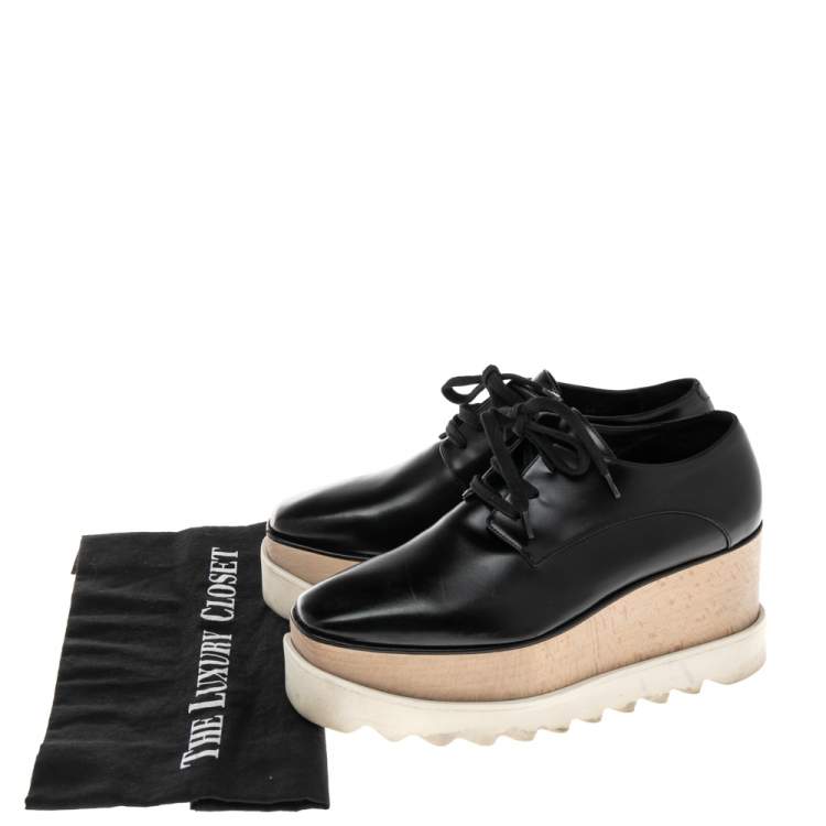 Pre Owned Stella McCartney Black Faux Leather Elyse Platforms Sneakers Size 36