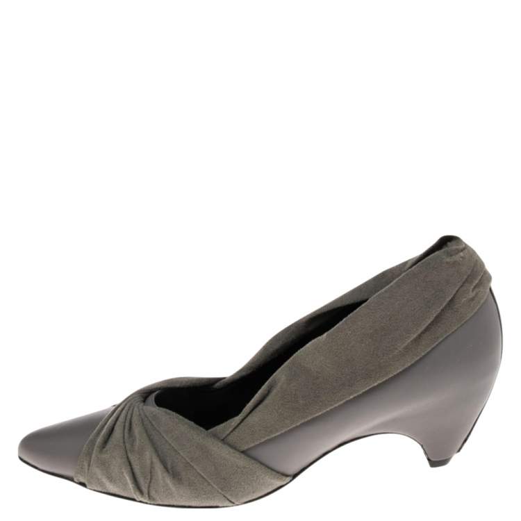 Pre Owned Stella McCartney Grey Faux Suede And Faux Leather Pointed Toe Pumps Size 36