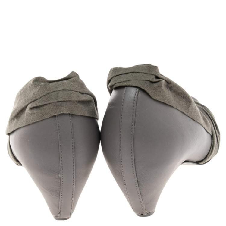 Pre Owned Stella McCartney Grey Faux Suede And Faux Leather Pointed Toe Pumps Size 36