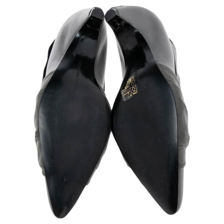 Pre Owned Stella McCartney Grey Faux Suede And Faux Leather Pointed Toe Pumps Size 36