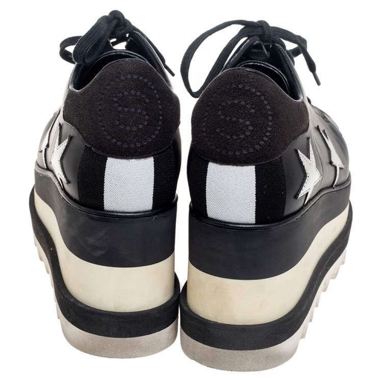 Pre Owned Stella McCartney Black Faux Leather Elyse Star Platform Lace Up Sneakers Size 35