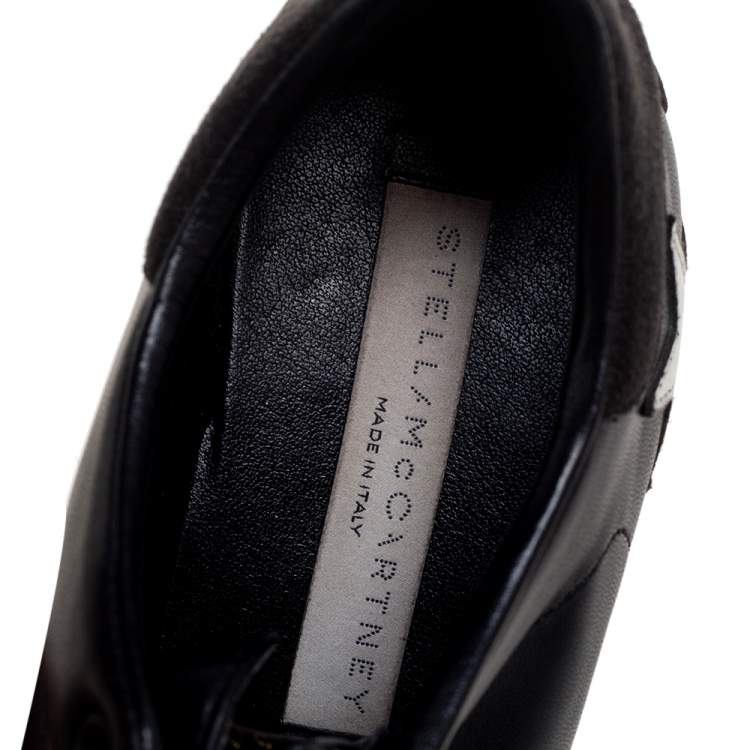 Pre Owned Stella McCartney Black Faux Leather Elyse Star Platform Lace Up Sneakers Size 35