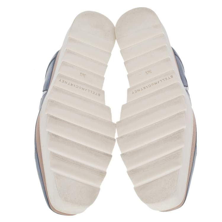 Pre Owned Stella McCartney Blue Faded Effect Faux Leather Elyse Star Platform Lace Up Derby Size 36.5