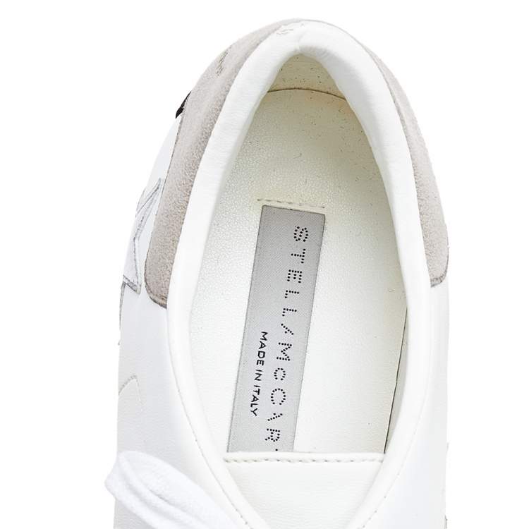 مملوكة مسبقًا Stella McCartney White Faux Leather Elyse Star Platform Lace Up Sneakers Size 37.5 