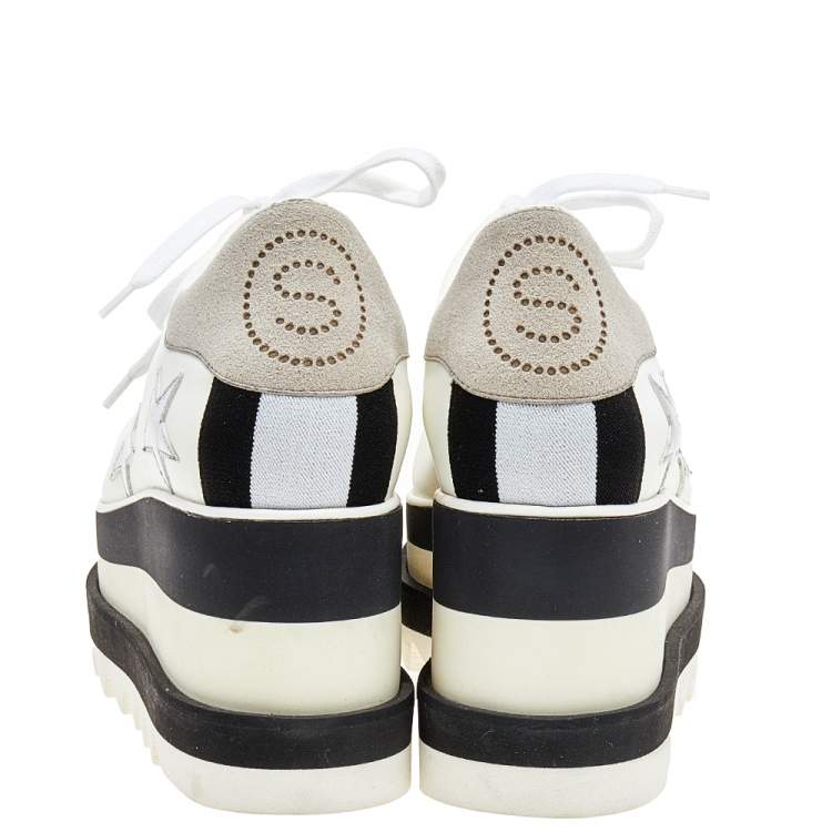 مملوكة مسبقًا Stella McCartney White Faux Leather Elyse Star Platform Lace Up Sneakers Size 37.5 