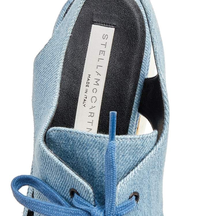 Pre Owned Stella McCartney Blue Cutout Denim Elyse Lace Up Platform Derby Size 37.5
