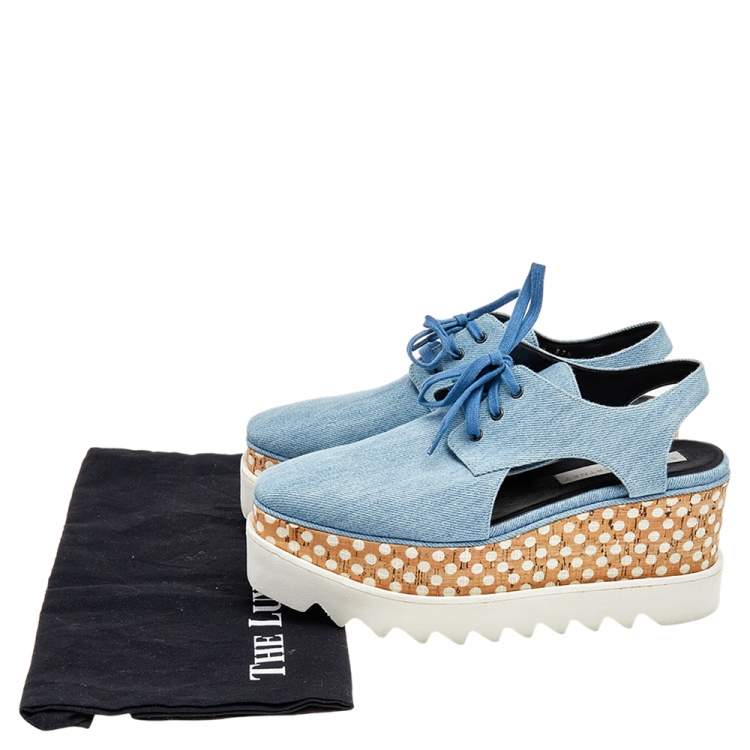 Pre Owned Stella McCartney Blue Cutout Denim Elyse Lace Up Platform Derby Size 37.5