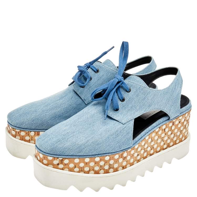 Pre Owned Stella McCartney Blue Cutout Denim Elyse Lace Up Platform Derby Size 37.5