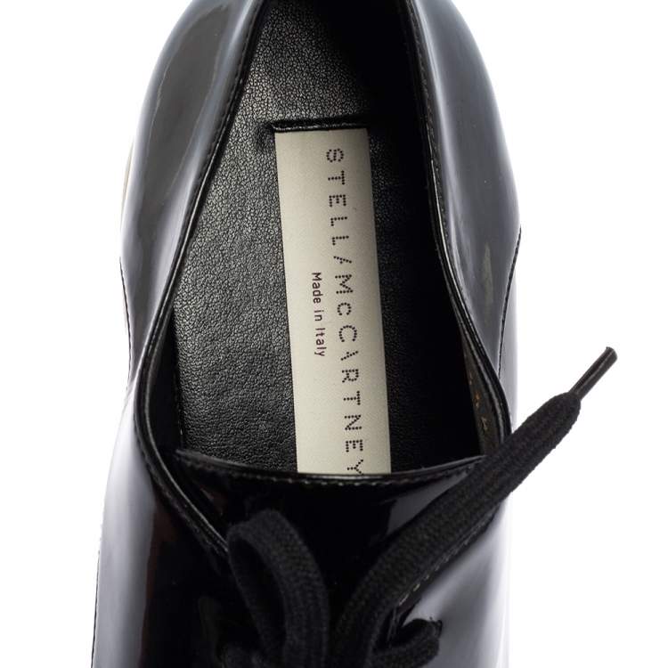 Pre Owned Stella McCartney Black Faux Patent Leather Elyse Platform Derby Size 38
