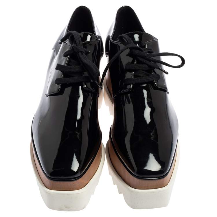 Pre Owned Stella McCartney Black Faux Patent Leather Elyse Platform Derby Size 38