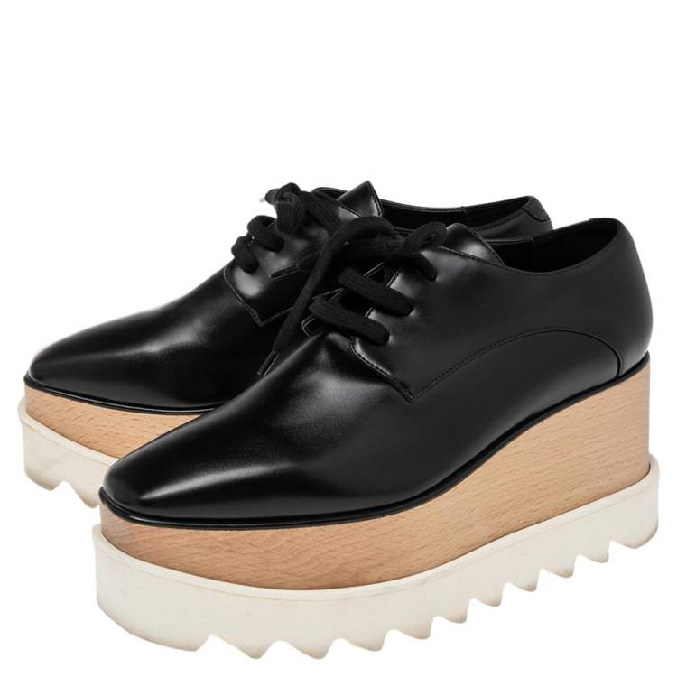 Pre Owned Stella McCartney Black Faux Leather Elyse Platform Derby Size 35