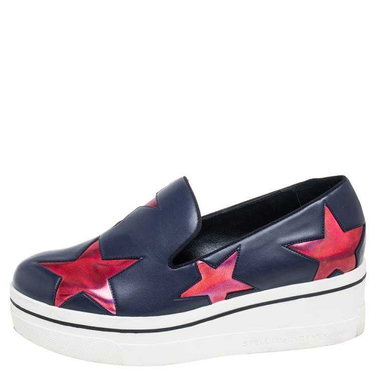 Pre Owned Stella McCartney Metallic Grey Faux Leather  Binx Star Platform Slip On Sneakers Size 37