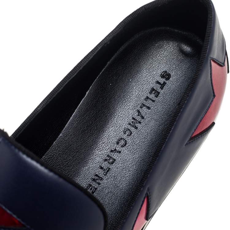 Pre Owned Stella McCartney Metallic Grey Faux Leather  Binx Star Platform Slip On Sneakers Size 37