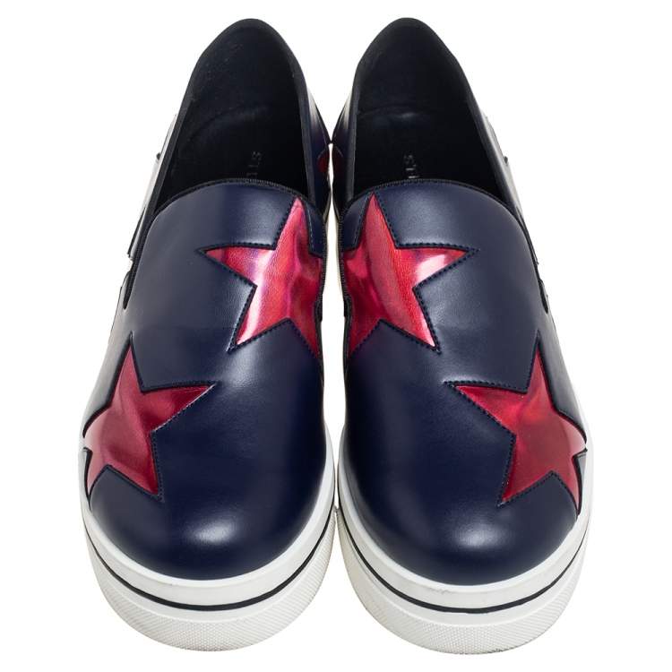 Pre Owned Stella McCartney Metallic Grey Faux Leather  Binx Star Platform Slip On Sneakers Size 37