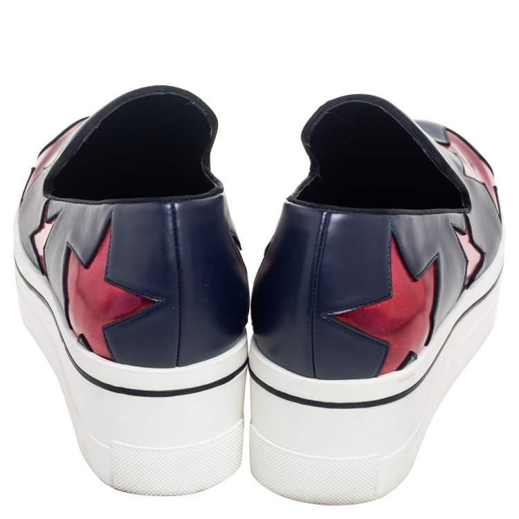 Pre Owned Stella McCartney Metallic Grey Faux Leather  Binx Star Platform Slip On Sneakers Size 37