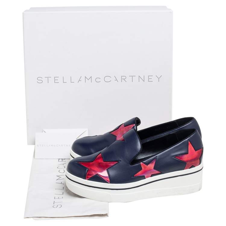 Pre Owned Stella McCartney Metallic Grey Faux Leather  Binx Star Platform Slip On Sneakers Size 37