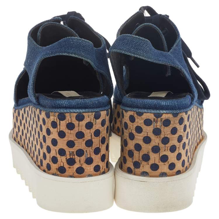 Pre Owned Stella McCartney Blue Cut Out Denim Elyse Platform Derby Sneakers Size 35