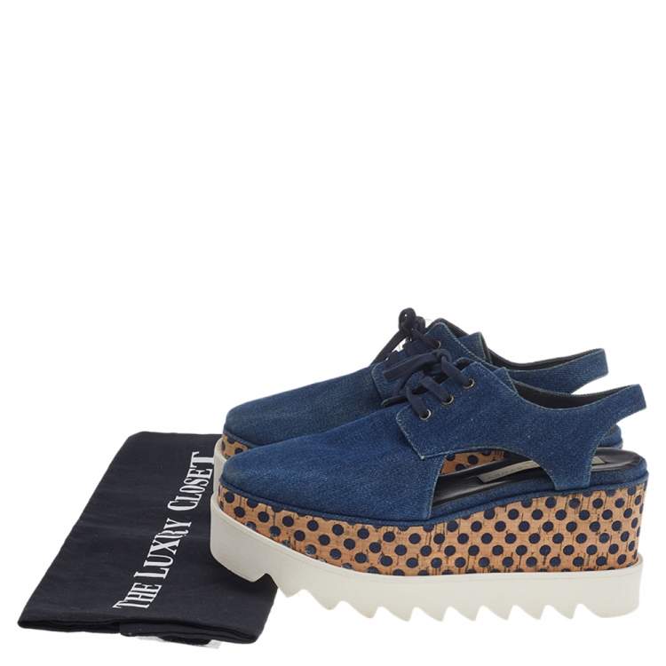 Pre Owned Stella McCartney Blue Cut Out Denim Elyse Platform Derby Sneakers Size 35