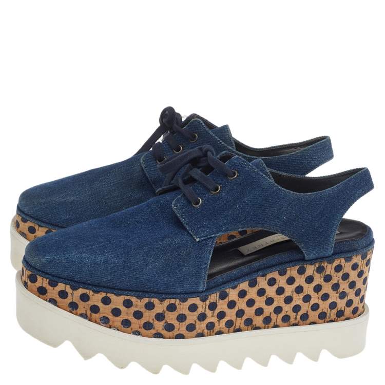 Pre Owned Stella McCartney Blue Cut Out Denim Elyse Platform Derby Sneakers Size 35