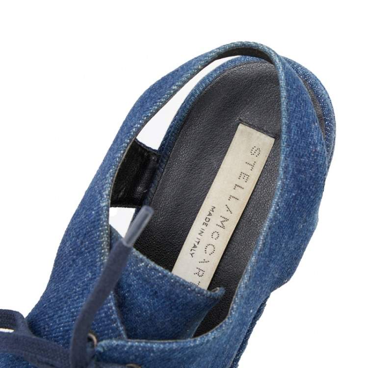 Pre Owned Stella McCartney Blue Cut Out Denim Elyse Platform Derby Sneakers Size 35