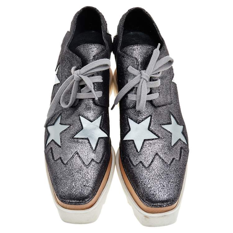 Pre Owned Stella McCartney Metallic Faux Suede Elyse Star Platform Derby Size 37