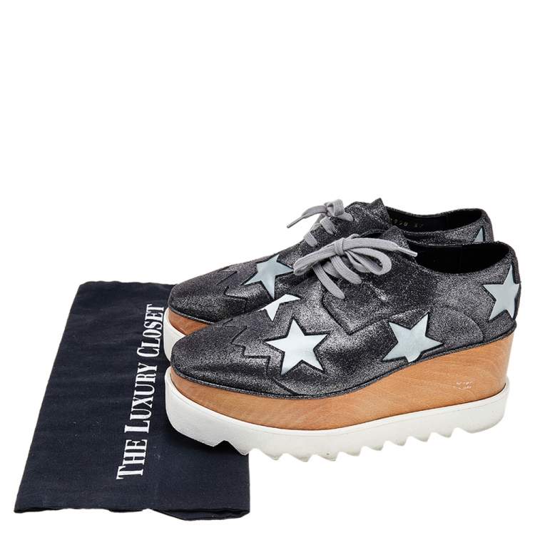 Pre Owned Stella McCartney Metallic Faux Suede Elyse Star Platform Derby Size 37