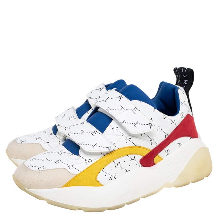 Pre Owned Stella McCartney White Faux Leather And Faux Suede  Eclypse Velcro Strap Low Top Sneakers Size 41 