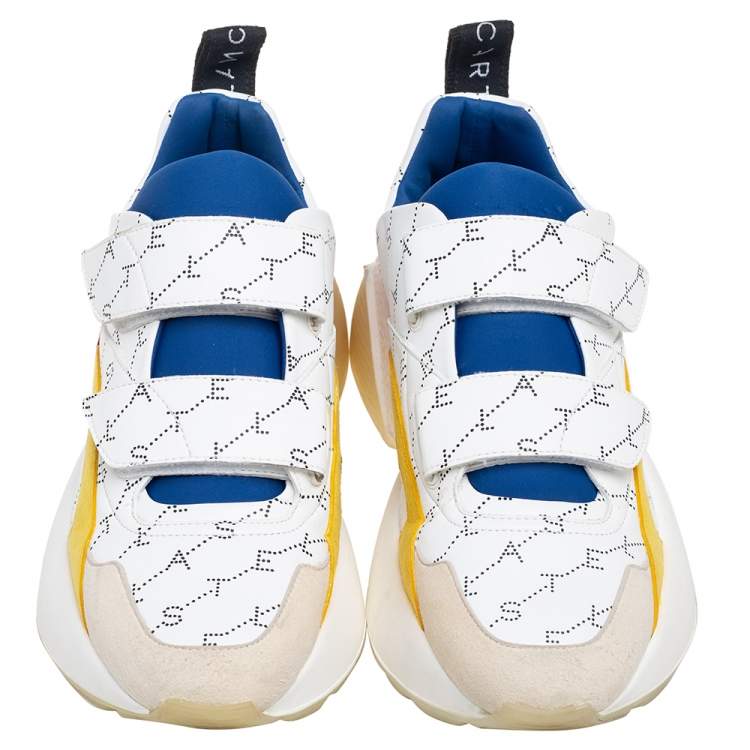 Pre Owned Stella McCartney White Faux Leather And Faux Suede  Eclypse Velcro Strap Low Top Sneakers Size 41 