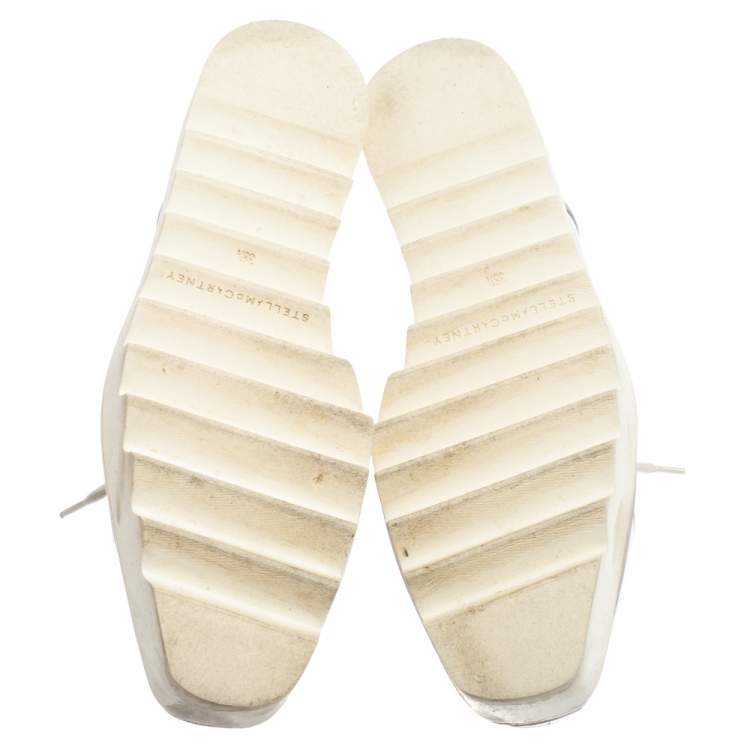 Pre Owned Stella McCartney Silver/White Faux Leather And Elyse Star Platform Derby Size 38.5