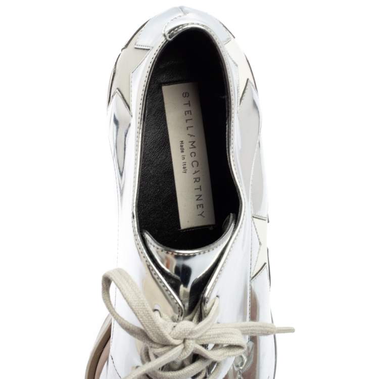 Pre Owned Stella McCartney Silver/White Faux Leather And Elyse Star Platform Derby Size 38.5