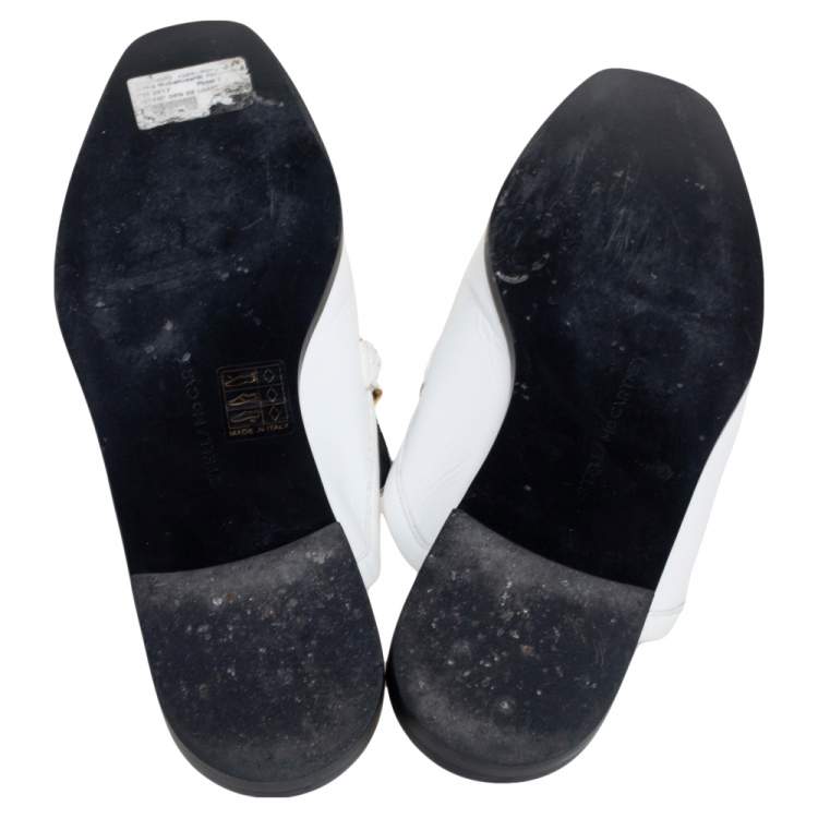 Pre Owned Stella McCartney White  Faux Patent Leather Chain Slide Mules Size 40