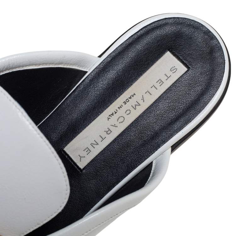 Pre Owned Stella McCartney White  Faux Patent Leather Chain Slide Mules Size 40
