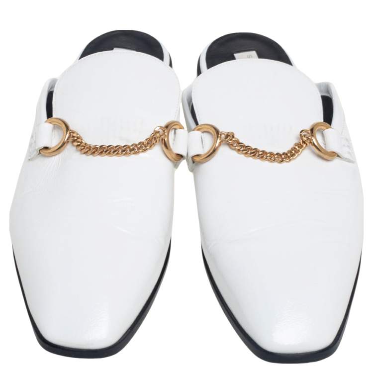 Pre Owned Stella McCartney White  Faux Patent Leather Chain Slide Mules Size 40