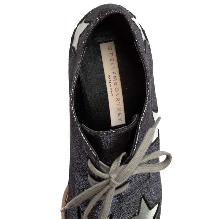 Pre Owned Stella McCartney Metallic Grey Faux Suede Elyse Star Platform Derby Size 38.5