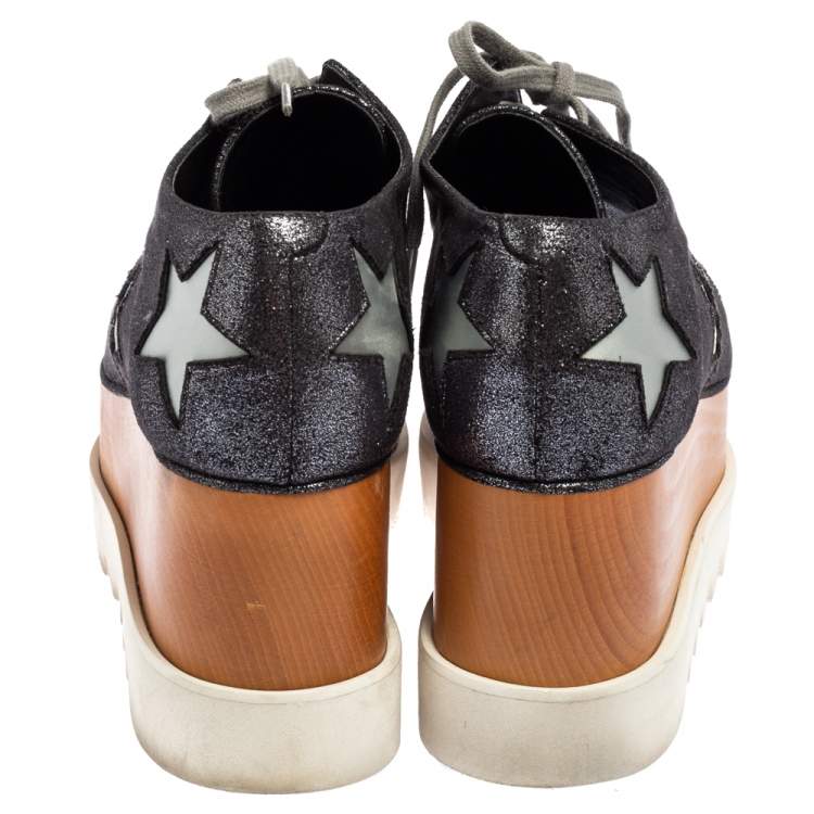 Pre Owned Stella McCartney Metallic Grey Faux Suede Elyse Star Platform Derby Size 38.5