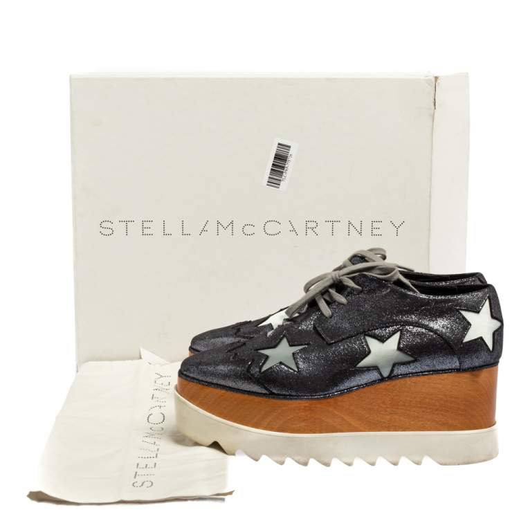 Pre Owned Stella McCartney Metallic Grey Faux Suede Elyse Star Platform Derby Size 38.5
