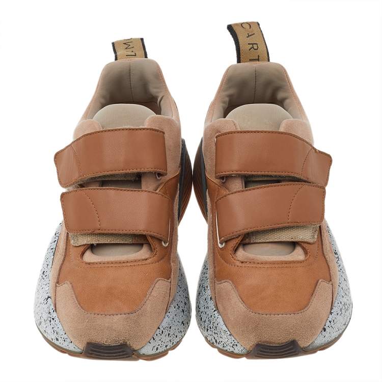 Pre Owned Stella McCartney Brown Faux Leather And Faux Suede Eclypse Velcro Strap Sneakers Size 37