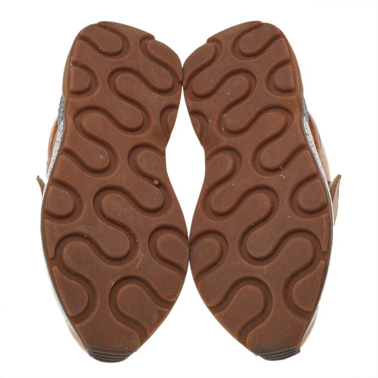 Pre Owned Stella McCartney Brown Faux Leather And Faux Suede Eclypse Velcro Strap Sneakers Size 37