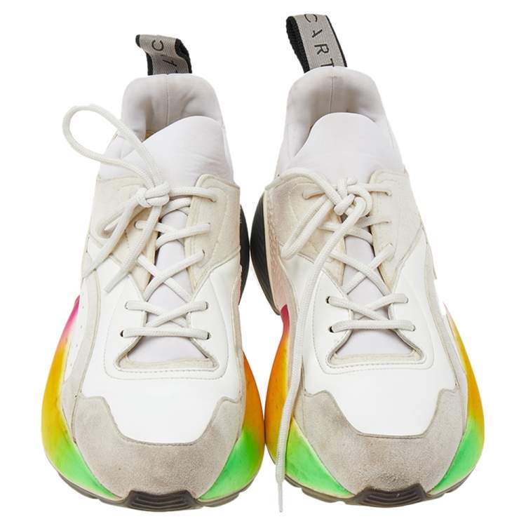 Pre Owned Stella McCartney White/Grey Faux Leather Eclypse Low Top Sneakers Size 38