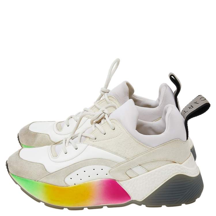 Pre Owned Stella McCartney White/Grey Faux Leather Eclypse Low Top Sneakers Size 38