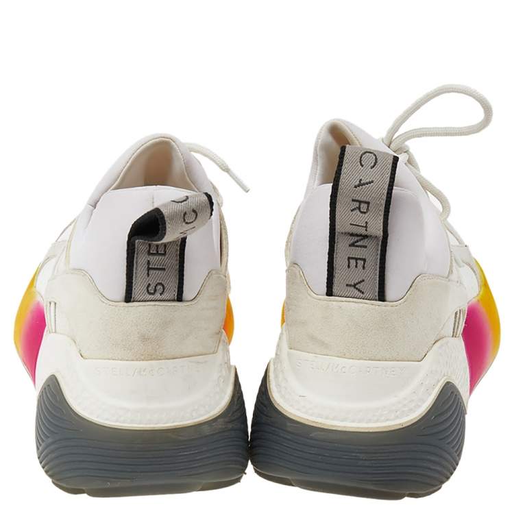 Pre Owned Stella McCartney White/Grey Faux Leather Eclypse Low Top Sneakers Size 38