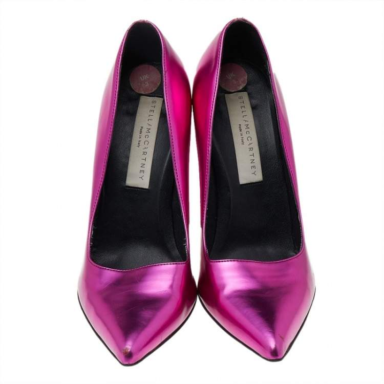 Pre Owned Stella McCartney Metallic Pink Faux Leather Block Heel Pointed-Toe Pumps Size 36