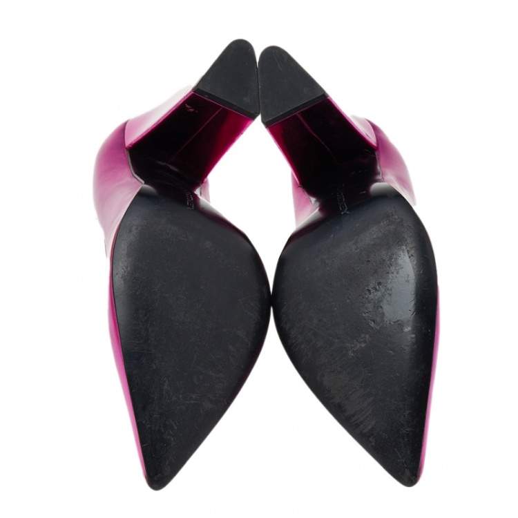 Pre Owned Stella McCartney Metallic Pink Faux Leather Block Heel Pointed-Toe Pumps Size 36