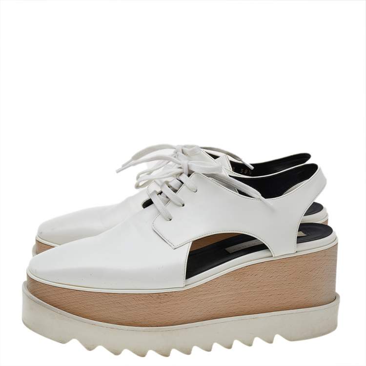 Pre Owned Stella McCartney White Faux Leather Elyse Cut Out Platform Sneakers Size 38.5
