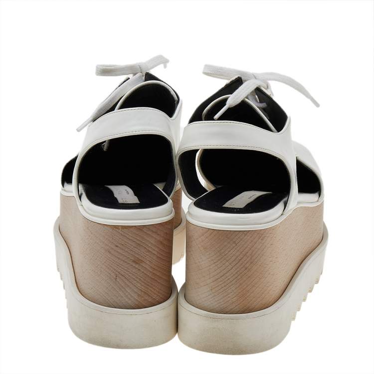 Pre Owned Stella McCartney White Faux Leather Elyse Cut Out Platform Sneakers Size 38.5