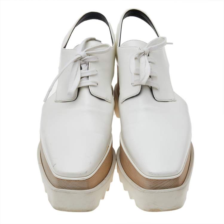Pre Owned Stella McCartney White Faux Leather Elyse Cut Out Platform Sneakers Size 38.5