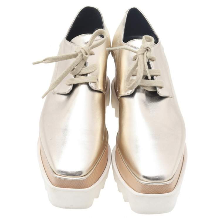 Pre Owned Stella McCartney Gold Faux Leather Elyse Platform Derby Size 36