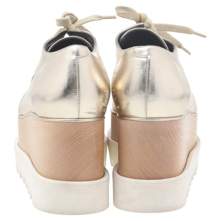 Pre Owned Stella McCartney Gold Faux Leather Elyse Platform Derby Size 36