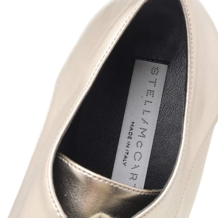 Pre Owned Stella McCartney Gold Faux Leather Elyse Platform Derby Size 36