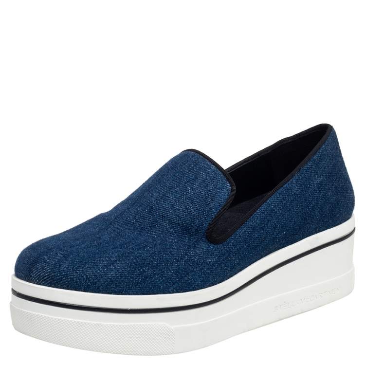 Pre Owned Stella McCartney Blue Denim Binx Slip On Platform Sneakers Size 36